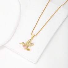 1 chiếc mặt dây chuyền hình chim ruồi bằng đồng mạ vàng 18k đính đá Zirconia nhiều màu sắc, trang sức cao cấp, thiết kế tối giản, món quà thanh lịch dành cho phụ nữ. - mặt dây chuyền vòng cổ - Xem 4
