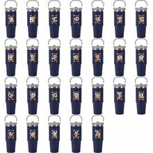 30盎司不锈钢保温水杯，带提手，双层壁防漏，适用于大多数杯架，带盖和吸管，适合健身房、家庭、办公室和旅行，A-Z字母熊图案 - 藏蓝色 - 查看 7