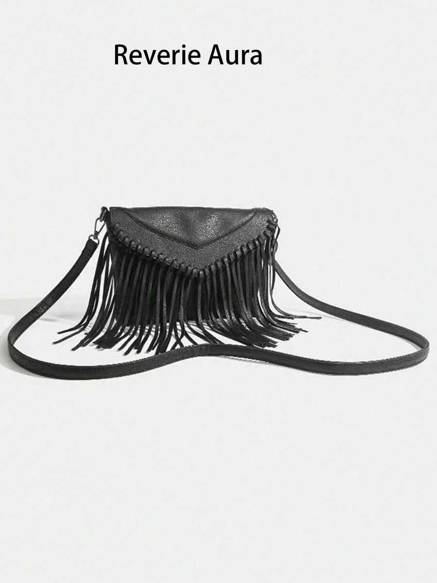 復古街頭風格流蘇多層斜揹包，適用於街頭、派對、聚會