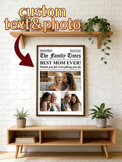 1Pc Personalized Family Newspaper Poster - Custom Photo And Text, Family Times Design, Loved Ones Times Theme Wall Art, Vintage News Style Home Decor, Ideal For Birthdays, Anniversaries, Holidays, Christmas, Mother's Day, Father's Day, Special Events & More