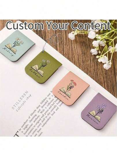 1pc Personalized PU Leather Magnetic Bookmark, Custom Name & Birth Month Flower Design, Ideal Gift For Her, Parents, Colleagues, Reading Enthusiasts - Book Accessory, Personalized Gifts | Magnetic Closure | PU Leather Cover