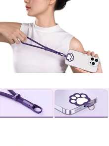 Cat Element Silicone 360° Rotatable Phone Lanyard With Cat Lock Adjustable Anti-Lost Soft Phone Wrist Strap Birthday Gift Spring - Purple - View 6