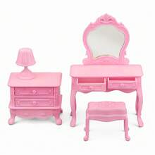Juego de tocador de casa de muñecas: Accesorios de escena de dormitorio en miniatura, tocador, mesita de noche, tocador - Multicolor - Ver 10