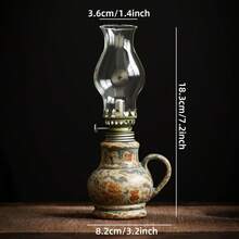 1pc Ceramic Kiln-Fired Glaze Oil Lamp With Handle And Lampshade, Adjustable Wick Camping Fuel Lamp, Indoor Ceramic Oil Lamp Candle Holder, Kerosene Lamp With Wick, Oil Lamp/Hurricane Lamp With Flame Control Knob - 1PC - View 5