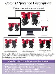 1个女孩红色蝴蝶结卷发马尾发夹（弹簧夹款式），可爱公主风发饰。 - 彩色 - 查看 7