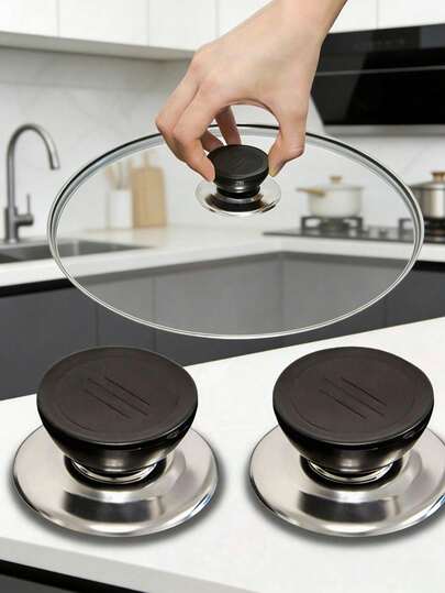 Universal Plastic Glass Pot Lid Knob Cover, Stainless Steel Handle Cover, Spherical Lid Cap Accessories, Universal Replacement Handle Cover, Heat-Resistant Glass Lid Support, Kitchen Accessories, Stainless Steel Replacement Knob Cover, Durable Black Rubber Handle