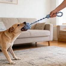 1pc Pet Dog Tug Of War Toy, Chew Rope Knot Ball Interactive Toy - Dark Blue - View 5