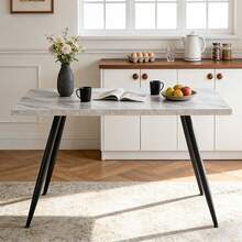 AINPECCA Dining Table With Black Metal Legs Kitchen Table (Marble Effect Top, 120 * 70cm) - 白色 - 查看 3