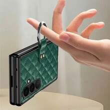 ALuoQ Fashion Plaid Leather Ring Grip Phone Case With Tempered Glass Lens Protector, Compatible With Samsung Galaxy Z Fold 2/3/4/5/6/7, Shockproof Protective Cover - Green - View 11