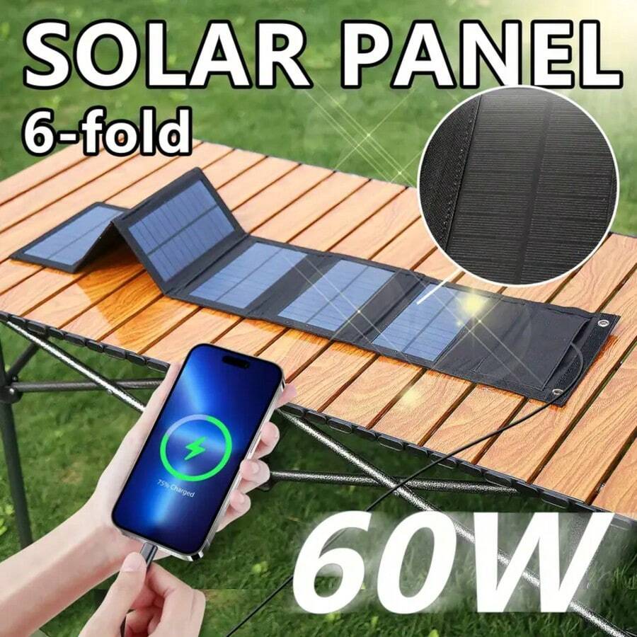 Portable Solar Charger With Monocrystalline Solar Panel - 6X Solar Power, Fast Charging, Compact Charger For Smartphones, Tablets, Laptops - Outdoor & Emergency Power Supply - Black - View 1