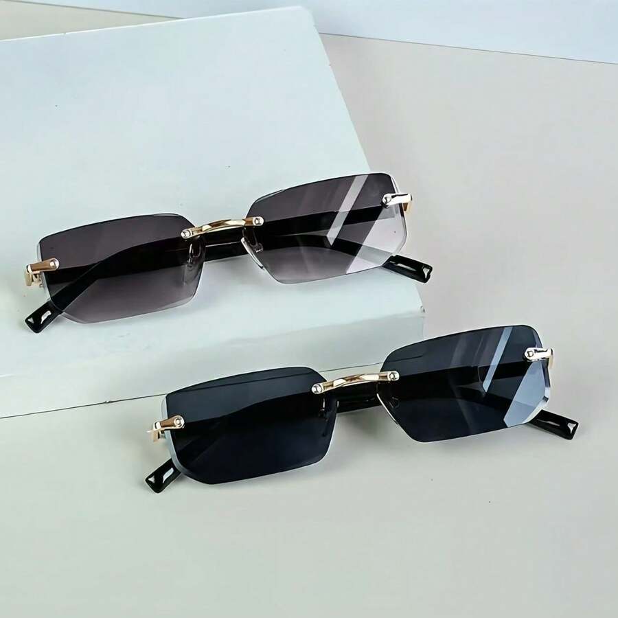 1/2pcs Vintage Frameless Metal Couple Glasses, Best Gift Choice, Fashion Classic Accessory, High Quality, Suitable For Men In Multiple Occasions - Multicolor - View 1