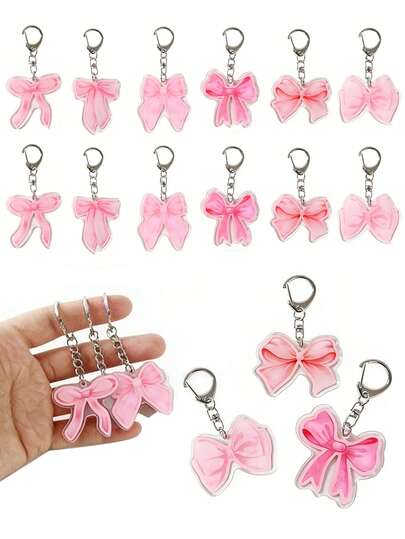 6Pcs Pink Bow Keychain,Bowknot Acrylic Pendant,Pink Bow Birthday Party Favors,Keyring,Wedding Decor,Bridal Showe Favors,Babyshower Gender Reveal Party Supplies,Holiday Party Decor,Pink Birthday Decorations,Pink Bow Decor,Pink Party Gifts