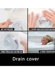 1pc Suction Cup Bathtub Overflow Drain Cover, Leak-Proof Bathtub Seal Cover, Increases Water Level, Strong Suction To Prevent Leakage - Transparent - View 3