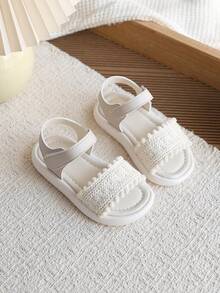 Kids Woven Open Toe Sandals, Girls Hook And Loop Strap Easy On/Off, Non-Slip Soft Sole, Kindergarten Outdoor Casual Sandals - White - View 5