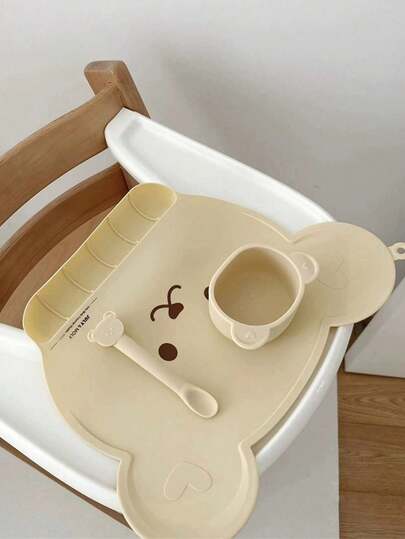 1pc Baby Bear Silicone Waterproof Heat-Resistant Anti-Leakage Placemat, Suitable For Infant Feeding