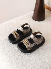 1 Pair Boys' Camouflage Sandals, Soft Sole Open Toe Beach Shoes, Summer Sports Sandals - Khaki - View 1