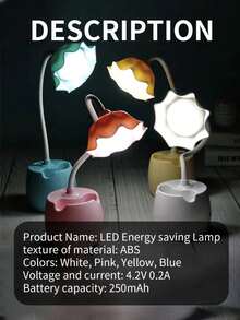 1pc LED Desk Lamp, USB Rechargeable, Cute Flower Shaped Study Lamp, Bedroom Bedside Reading Light - Multicolor - View 6
