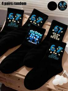 4双随机船袜，适合学生运动穿着，意大利Brainrot 67 Six Seven设计的趣味表情包图案，适合作为情人节恶搞礼物，也适合青少年男女夏季穿着。 - 彩色 - 查看 1