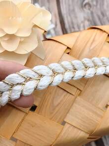 1 pieza 1 Yarda Cinta de borde con flor fragante pequeña y alambre dorado para decoración de bordes de ropa, accesorios para costura, manualidades y disfraces de boda y novia - albaricoque - Ver 3