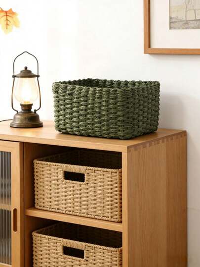 1件/3件套手工编织收纳篮，纸绳收纳篮，可用于存放化妆品、钥匙、零食等，手工编织藤条篮，适用于家居、客厅、卧室、橱柜、办公室等场所，可作家居装饰，波西米亚海岸风装饰篮，节日礼物收纳篮，可重复使用，用于存放文具、衣物、玩具、化妆品等，桌面收纳盒，理想的礼品篮。