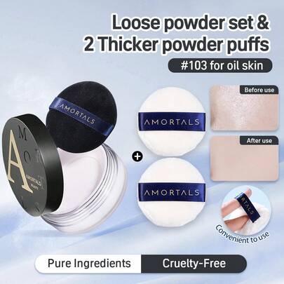 Amortals 8.5g Loose Powder + 2 Powder Puffs, Matte Finishing Powder, Long-Lasting, Oil-Control, Suitable For Dry & Combination Skin, Covers Fine Lines & Blemishes, Natural Pore Concealing, Comes With Double-Sided Velvet Powder Puff, Ideal For Beginners, Makeup Artists, Gifts, Dates, Weddings, Christmas, Halloween, Thanksgiving, Graduation, Birthdays, Holidays, Y2K, Fashionable Women, Makeup Brands, Beauty, Parties, Beach, Travel, Camping, School, Celebrations, Decorative Gifts, Rose Girl Cosplay, Premium Makeup, Atmosphere