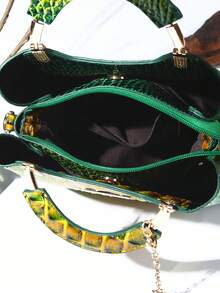 Elegant Crocodile Print Small Handbag, Fashionable Single-Shoulder Crossbody Wallet For Ladies, High-End Small Handbag With Multiple Compartments For Daily Use - 7#vàng+xanh lá - Xem 4
