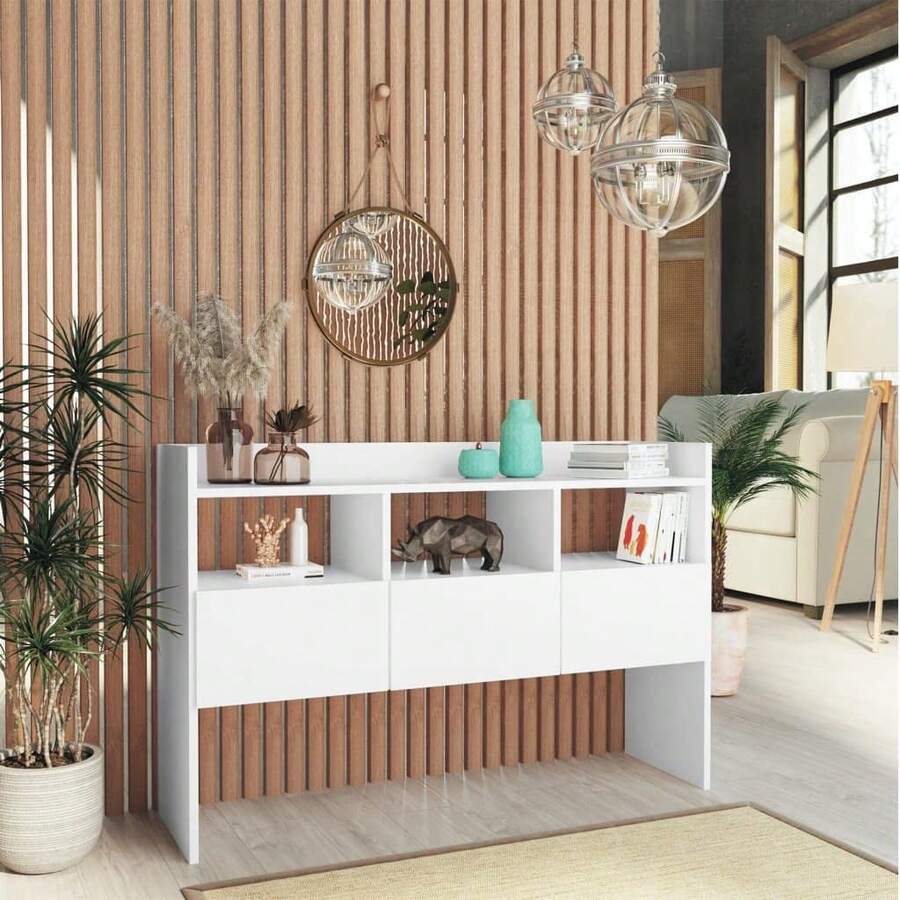 vidaXL Sideboard Mit 3 Schubladen 3 Fächern Kommode Anrichte Schrank Beistellschrank Mehrzweckschrank Standschrank White 105x30x70cm Holzwerkstoff