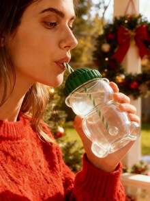 1 Stück Mini Bär geformter Glas Becher, Honig Bär Strohhalm Becher mit grünem Deckel, transparenter süßer Bär Flasche, geeignet für Zuhause & Büro, Weihnachtsgeschenk, Lese Becher, Urlaubsgeschenk, interessantes Trinkgeschirr, haltbares Glasprodukt - Verschiedenfarbig - Übersicht 3