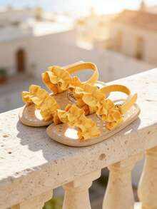 女婴凉鞋，夏季婴儿伴娘平底鞋，新生儿幼儿鞋，黄色 - 黃色 - 查看 6
