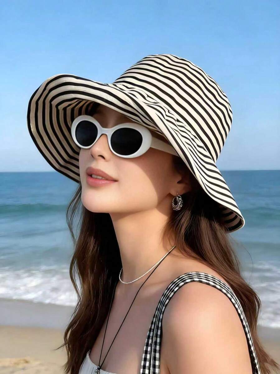 1pc Colorblock Zebra Striped Bucket Hat, Windproof, UV Protection, 3D Design, Foldable, Fashion Versatile, Elegant Style, Soft & Comfortable, Breathable, Multi-Functional, Flattering, Suitable For Beach, Outdoor, Travel, Hiking, Cycling, Dates And Various Occasions - Striped Fisherman - View 1