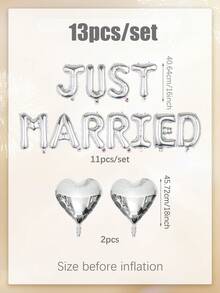 13件組新婚快樂鋁箔氣球套組，包含「Just Married」氣球橫幅與愛心氣球，適用於新娘婚前派對、單身女郎派對、訂婚派對裝飾、婚禮主題派對、哥德風單身女郎派對、黑色新娘裝飾 - 彩色 - 查看 2