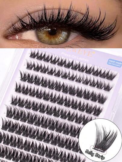 Neweye 120Pcs V Type Pre Glued Lashes D Curl Self Adhesive Lashes Cluster Fluffy 10-16mm Mixed Individual Lashes Self Adhesive DIY Eyelashes Extension Glue Free Cluster Lashes Natural Wispy Lashes Extension Comic Lashes Gift For Women & Girl Makeup Tools
