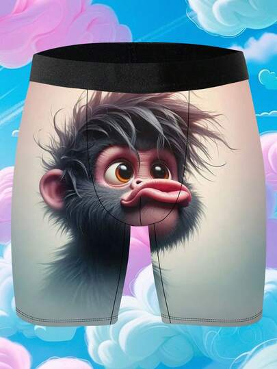1 Pack Of Novelty Men's Shorts, Cartoon-Style Gorilla Positioning Print Men's Boxers, Funny Monkey Print Underwear, Knitted Fabric, Breathable And Sweat-Wicking, Soft And Gentle On The Skin, Sporty And Casual Men's Boxers.
