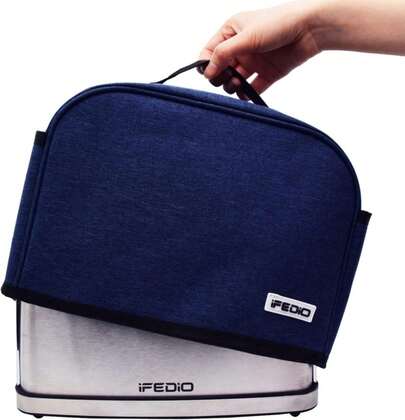Cubierta para tostadora de 2 rebanadas, cubierta para electrodoméstico pequeño con bolsillos para la cocina, lavable y protección contra el polvo, azul