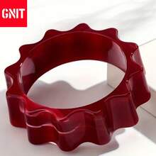 GNIT A Stylish Retro Marble-Patterned Gear-Shaped Acrylic Wide Bracelet For Women, A Chic And Minimalist Accessory For Vacation And Casual Outfits - Gear Bracelet - View 10