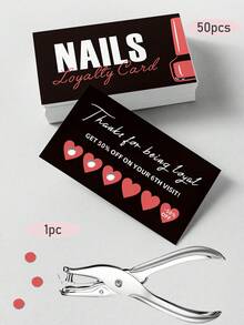 50张美甲沙龙会员卡 - 小型企业客户答谢打卡卡、美甲服务奖励卡、文具用品、返校季 - 彩色 - 查看 20