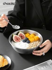1 tô trộn bằng thép không gỉ có vạch chia định lượng, chống gỉ, dễ vệ sinh và xếp chồng được, lý tưởng cho việc nấu nướng, làm bánh và chuẩn bị bữa ăn trong nhà bếp. - Cái bát - Xem 4