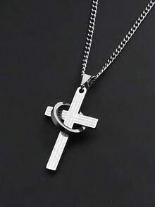 1 pieza Collar con colgante de cruz y aro de acero inoxidable, estilo punk, no se desvanece, adecuado para uso diario, fiestas, ocasiones especiales y como regalo - Multicolor - Ver 4