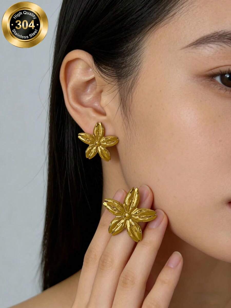 Bông tai thiết kế vuông bằng thép không gỉ mạ vàng, kiểu dáng tối giản, bất đối xứng, phù hợp cho phụ nữ đeo hàng ngày và dự tiệc. - Vàng - Xem 1