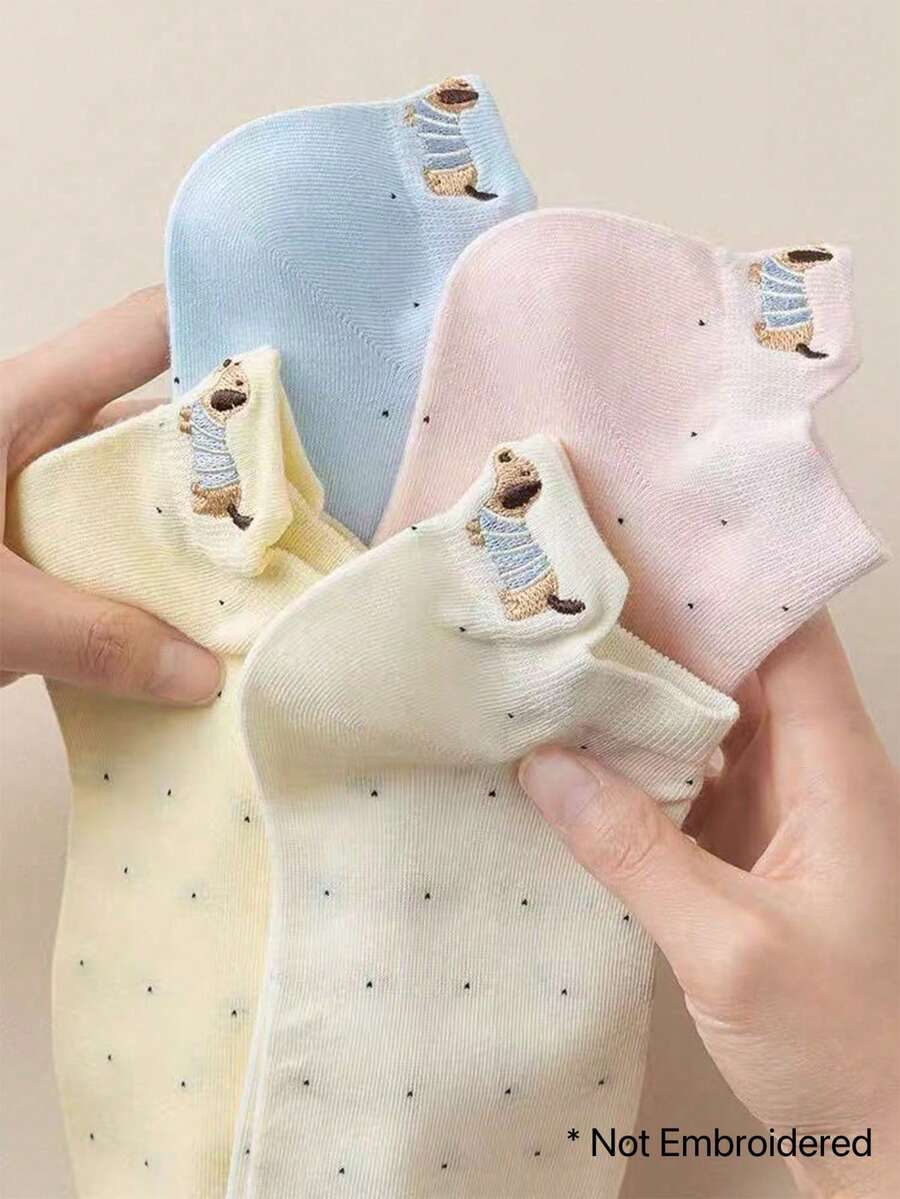 5 pares de calcetines tobilleros transpirables y adorables con diseños de cachorros (sin bordados) de colores aleatorios - Multicolor - Ver 1