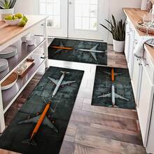 1pc Airplane Pattern Printed Silica Gel Bathroom Mat, Washable Rectangular Carpet For Living Room, Bedroom, Hallway, Bathroom, Laundry Room - Polyester Rug, Suitable For Indoor And Outdoor Home Decor - Multicolor - View 7