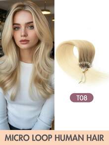 Micro Loop Human Hair Extensions, Silky Soft Hair With Voluminous Ends, Highlight Color Micro Bead Invisible Micro Loop Real Human Hair For Women - 彩色 - 查看 28