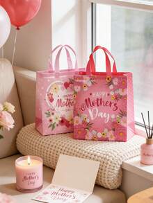 24/18/12/6/4/2个装花卉印花无纺布礼品袋 - 可折叠可重复使用购物袋，印有“母亲节快乐”字样；母亲节惊喜礼品包装袋、母亲节派对回礼袋、母亲节花店花束袋、婴儿派对礼品袋、母亲节派对餐桌装饰、母亲节家居装饰、母亲节背景袋 - 查看 7