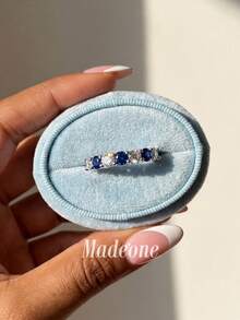 MADEONE 1枚925纯银立方氧化锆戒指，女士珠宝，迷人承诺戒指，精致珠宝礼物，适合女孩日常佩戴和装饰 - 7顆藍白石 - 查看 1