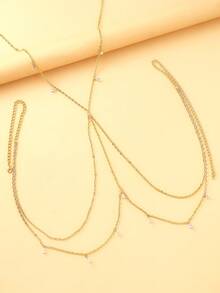 1件性感比基尼身体链项链，欧美夜店夏季海滩水晶吊坠项链 - 金色 - 查看 5