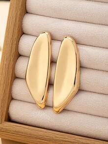 1 Pair Women's Fashion Earrings, Sexy Metallic Smooth Asymmetrical Geometric Earrings, Suitable For Daily Wear - Yellow Gold - View 3