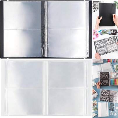 2 Packs Large Sticker Photo Storage Album, Stamp & Cutting Dies Storage Book Organizer Folder For Cards Storage DIY Scrapbooking Card Making Supplies 20 Pages 80 Pockets/Pack (Clear + Black)