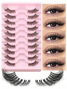10 Pairs Half Lashes Clear Band Eyelashes Cat Eye False Eyelashes Short Soft 3d Faux Mink Eyelashes Soft Natural Makeup - 黑色 - 查看 1