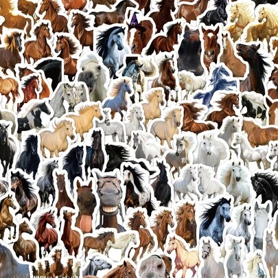 100pcs Realistic Horse Stickers, Creative Desktop Decoration Planner Stickers Scrapbook Supplies Stationery Funny Stickers