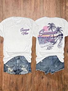 Letter Printed T-Shirt, Short-Sleeved T-Shirt For Casual Wear In Summer And Spring, Women'S Wear, 180G Double-Sided Printed T-Shirt With Round Neck For Short Sleeves, Slim And Versatile High-Quality Leisure Sports, Fashionable And Single Piece - 白色 - 查看 1